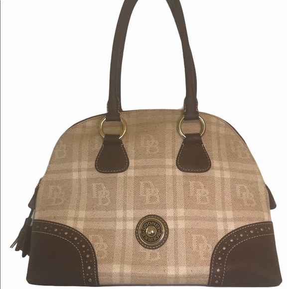 Dooney & Bourke Handbags - 🎉SALE Rare Vintage Dooney & Bourke Brown/Beige Satchel w/ DB Medallion EUC
